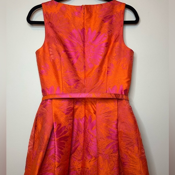 Carlisle 0 Orange Pink Floral Jacquard Cocktail Dress Size 4 - Picture 9 of 10